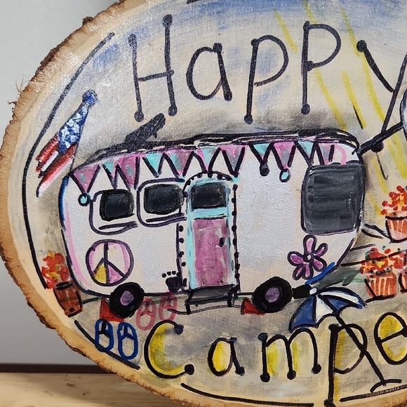 Hand Crafted Happy Campers Art & Decals Wall Decor 13 X 9 Inch - Picture 5 of 6